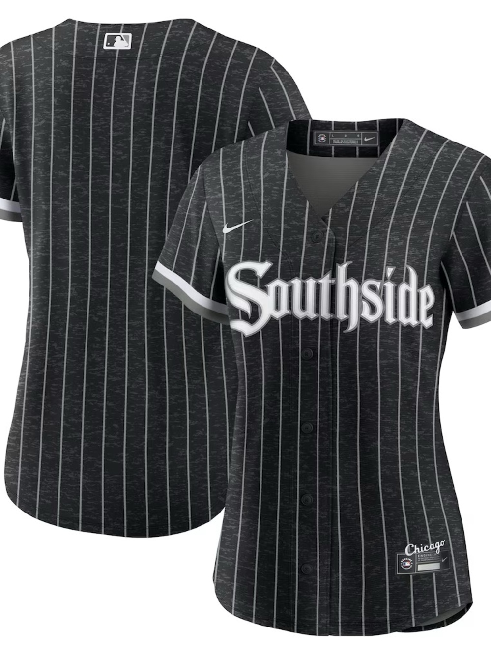 Nike Women's Black and White Pinstripe 'Southside' Baseball Jersey